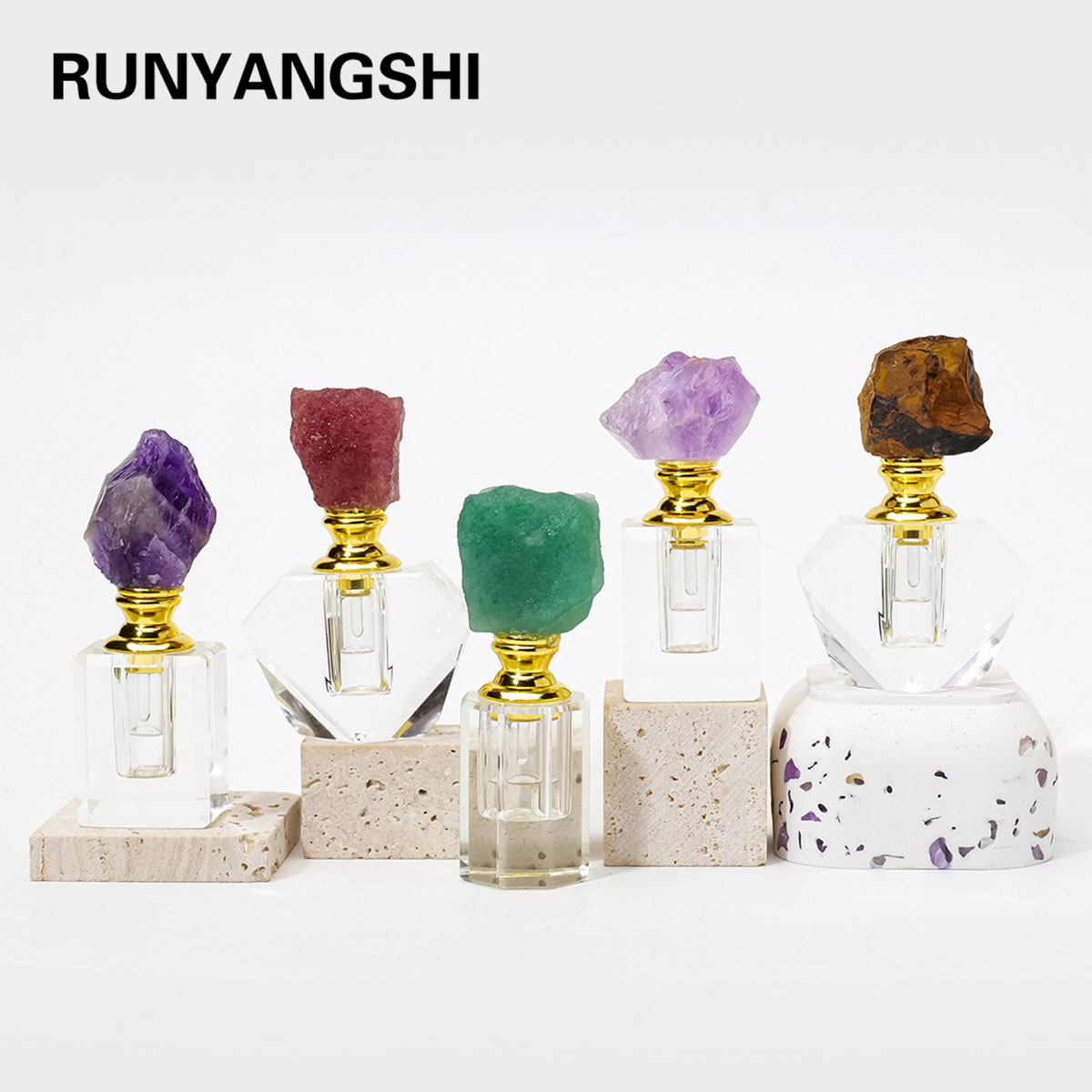 Perfume Fragrance Book - ขวดน้ำมันหอมระเหยแบบหยด 1 ชิ้น ทำจากคริสตัลอเมทิสต์ธรรมชาติ ใช้สำหรับบรรจุน้ำมันหอมระเหยหรือน้ำหอมแบบเติมได้ สำหรับการบำบัดด้วยกลิ่นหอม