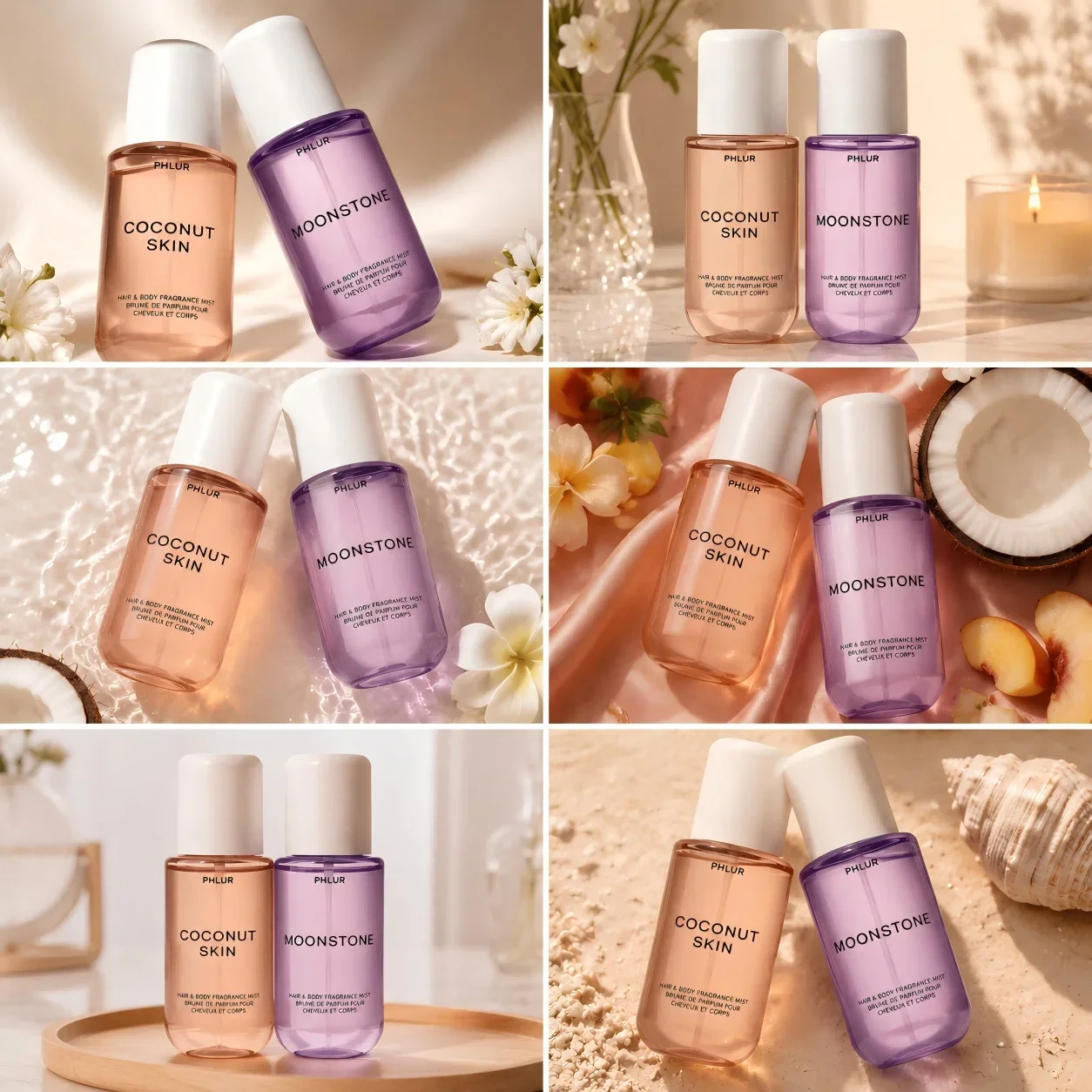 Perfume Fragrance Perfume - ชุดสเปรย์น้ำหอมสำหรับผมและผิวกาย PHLUR Coconut Skin & Moonstone,