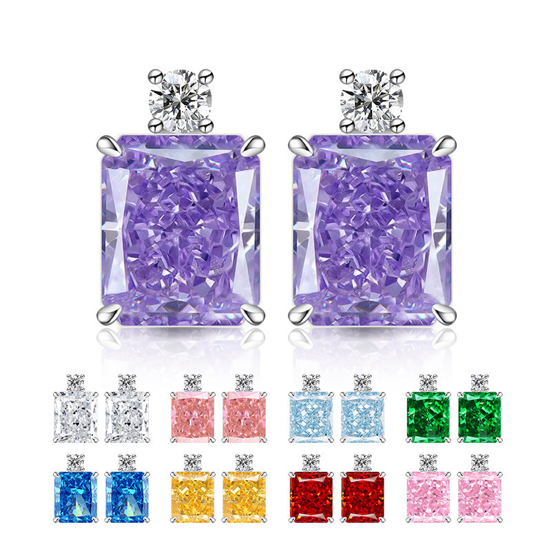 Perfume Fine Fragrance - LAYA ต่างหูเพชรคาร์บอนสูงทรงดอกไม้หลากสี 925 เงินสเตอร์ลิง น้ำหนักเบา หรูหรา