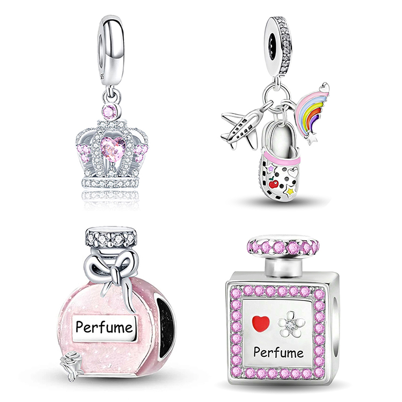 Perfume Fine Fragrance - 925 เงินสเตอร์ลิงมงกุฎสีชมพูน้ําหอม Charms ลูกปัด DIY สร้อยข้อมือสร้อยคอของขวัญเครื่องประดับคุณภาพสูงสําหรับสตรี